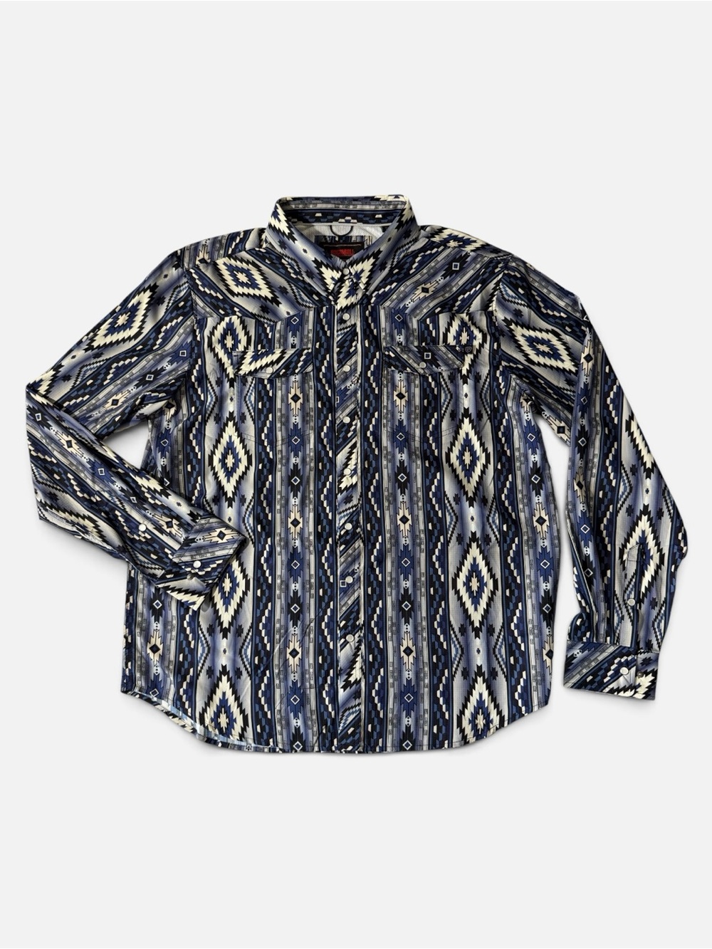 Rock & Roll Denim mens XL blue southwest pattern pearl snap performance shirt
